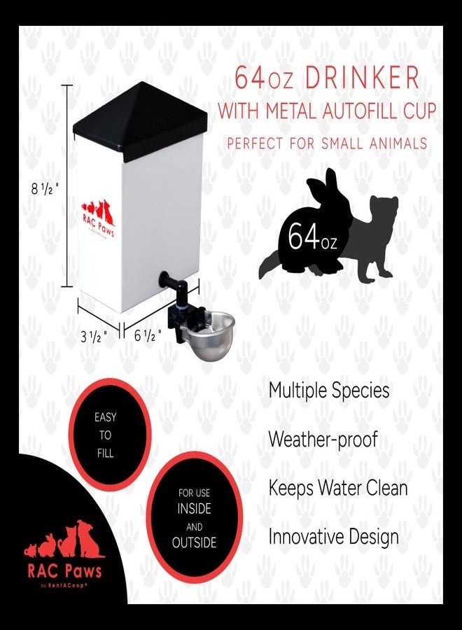 RentACoop RAC Paws by RentACoop 64oz(2L) Small Animal Drinker with Auto-Fill Metal Cup - Suitable for Small Pets, Bunnies, Hamsters, Guinea Pigs, Rabbits, Chinchillas, Mice and Rats - Image 2